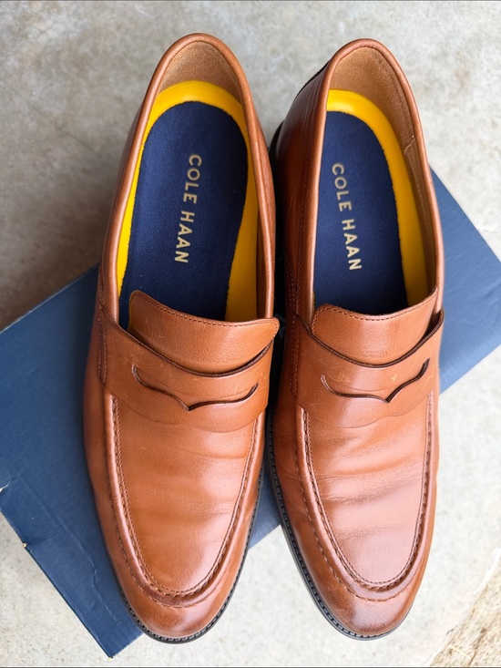 Cole Haan Other - Cole Haan Brown Leather Penny Loafers with Navy & Yellow Insole